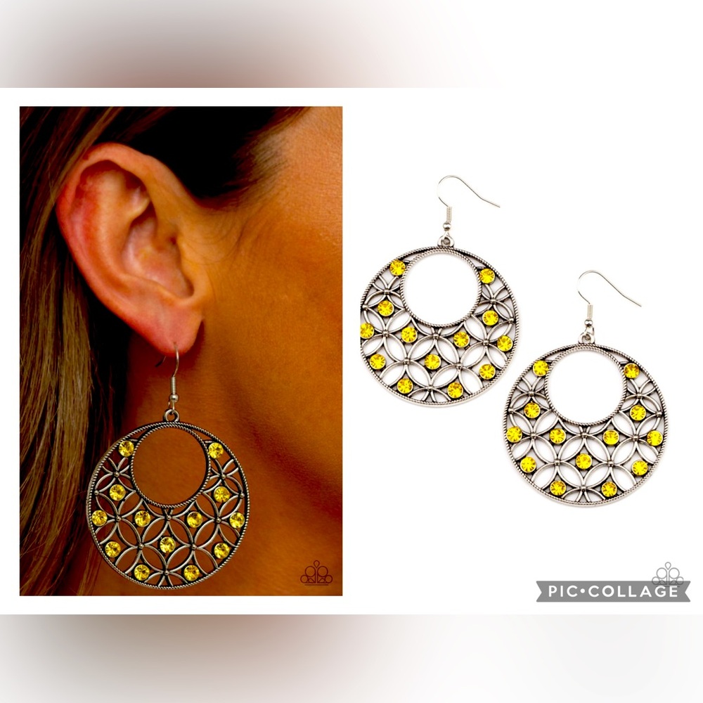 Garden Garnish Silver and Yellow Rhinestone Earrings